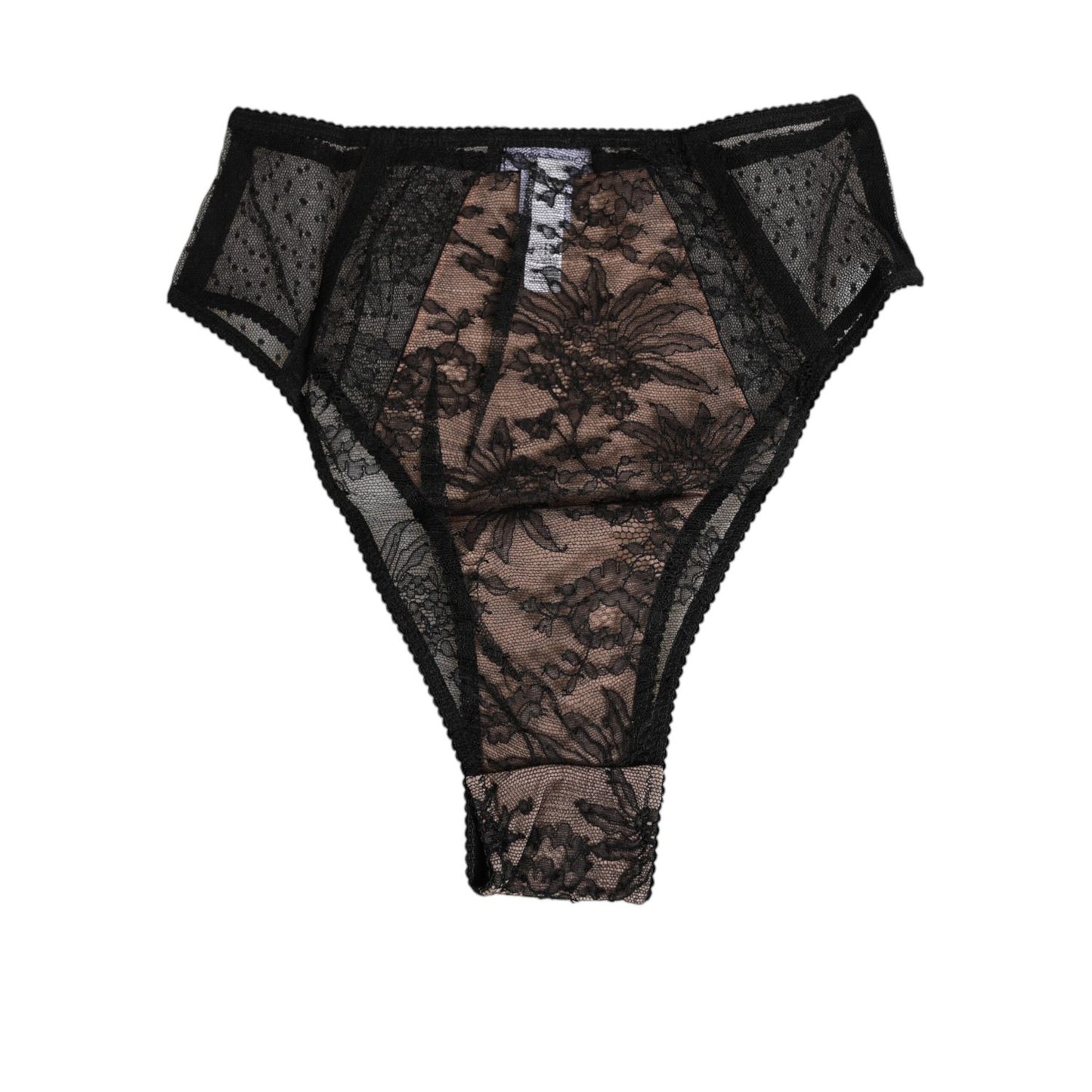 Dolce & Gabbana Black Floral Lace Sheer Mesh High Waist Underwear