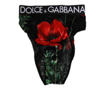 Dolce & Gabbana Black Floral Print High Waist Sheer Mesh Underwear with red poppy on black mesh and logo waistband