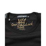 Dolce & Gabbana Black Goodluck 2021 Cotton Crew Neck T-shirt showcasing logo and graphic print detailing.