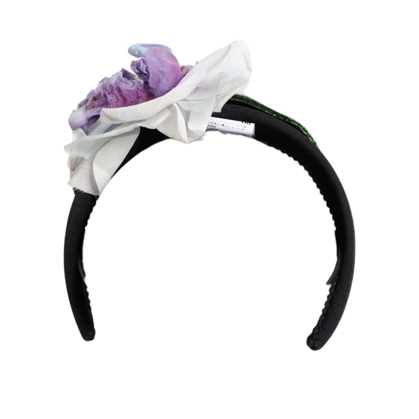 Dolce & Gabbana Black Green Silk Purple White Floral Appliqué Accessory Headband, elegant luxury hair accessory.
