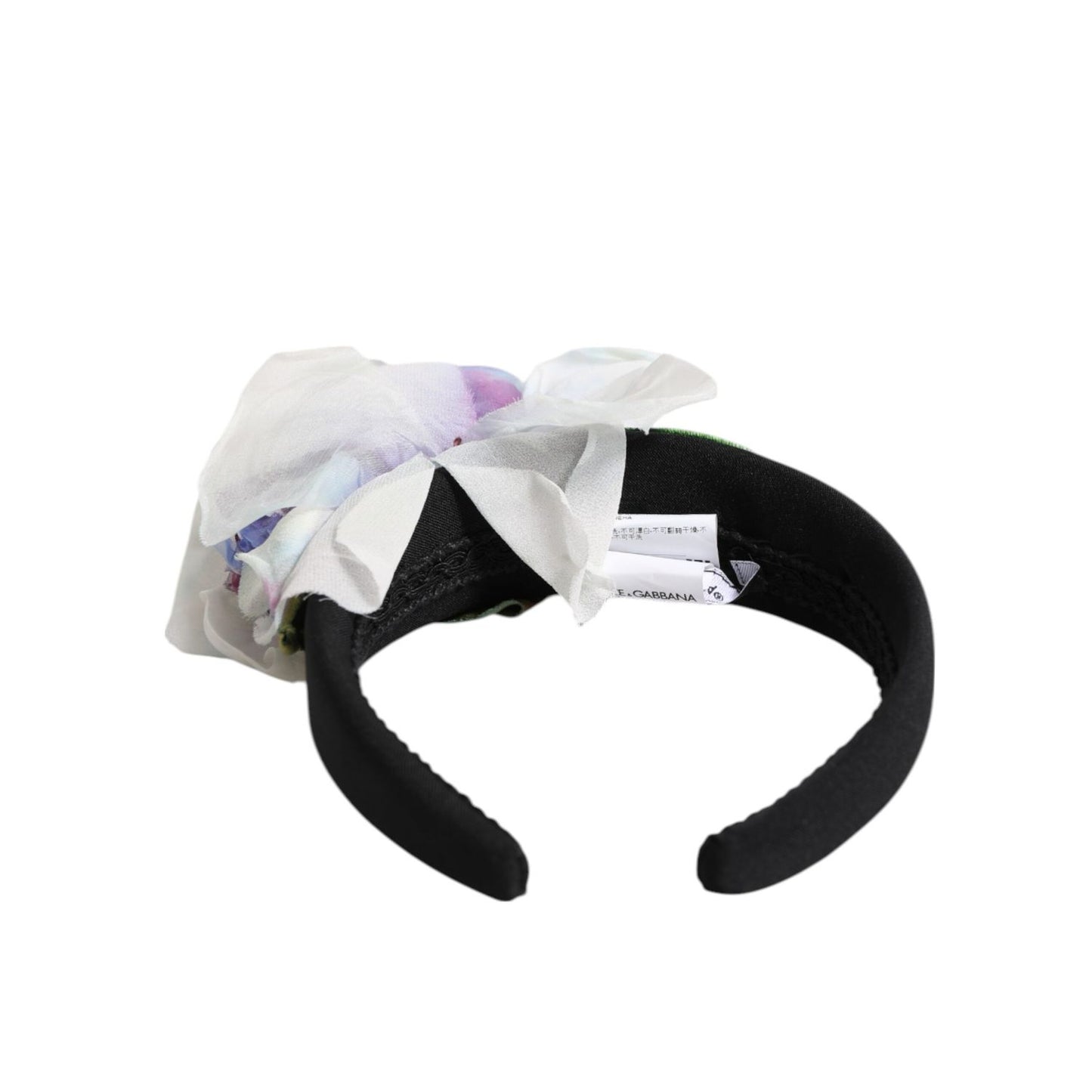 Dolce & Gabbana Black Green Silk Purple White Floral Appliqué Accessory Headband with elegant large flower design.