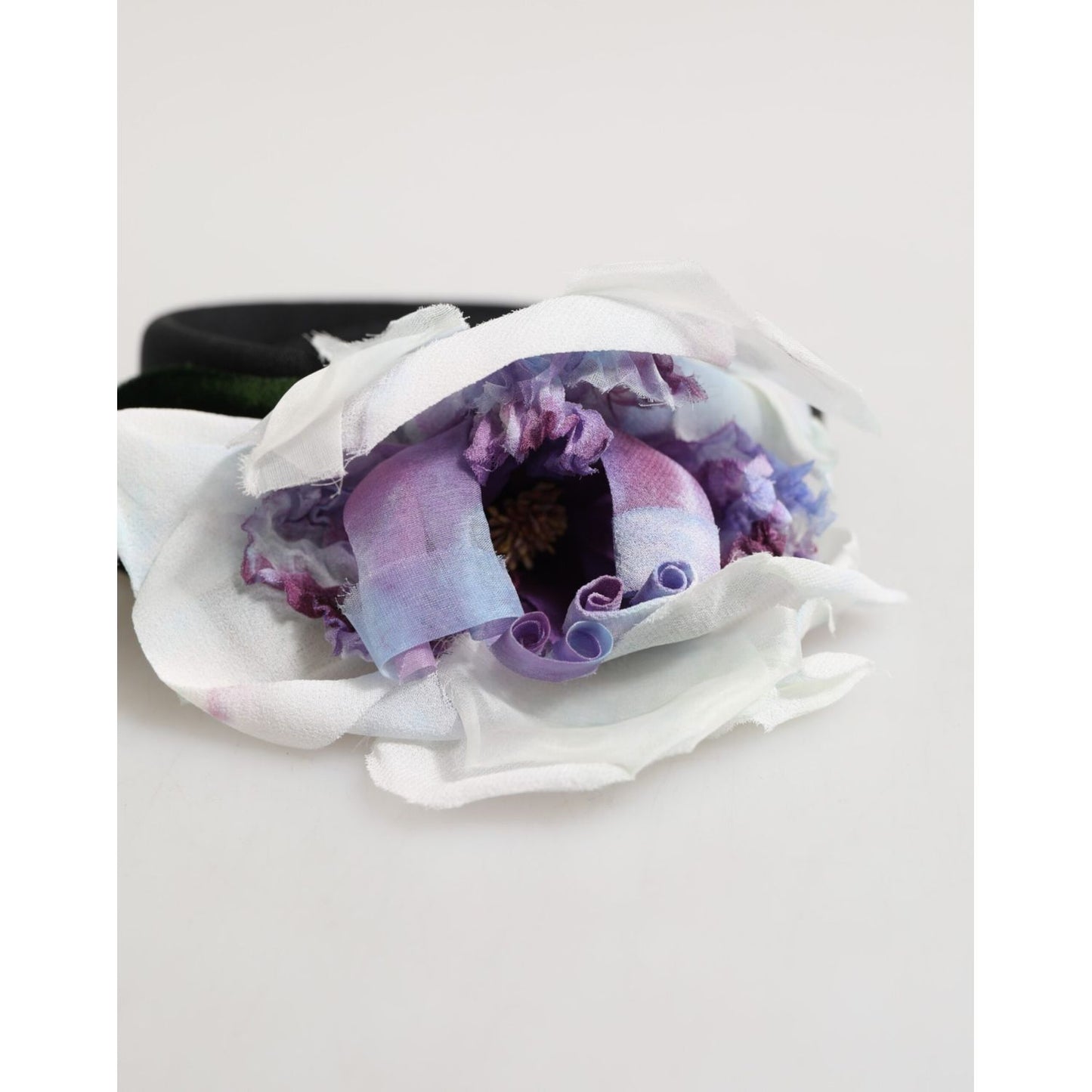 Dolce & Gabbana Black Green Silk Purple White Floral Appliqué Accessory Headband with flower detail