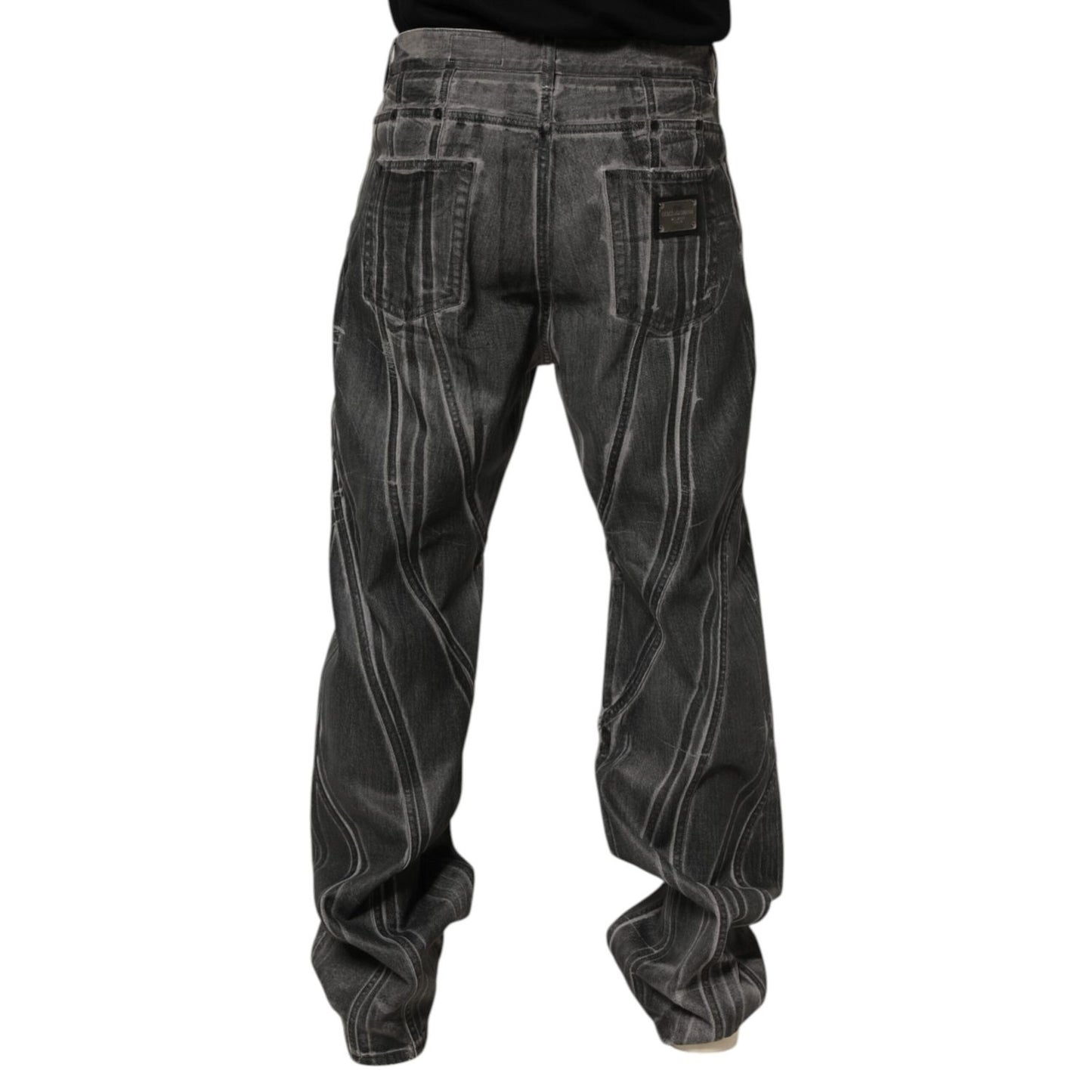 Dolce & Gabbana Black Grey Graphic Print Denim Pants Jeans
