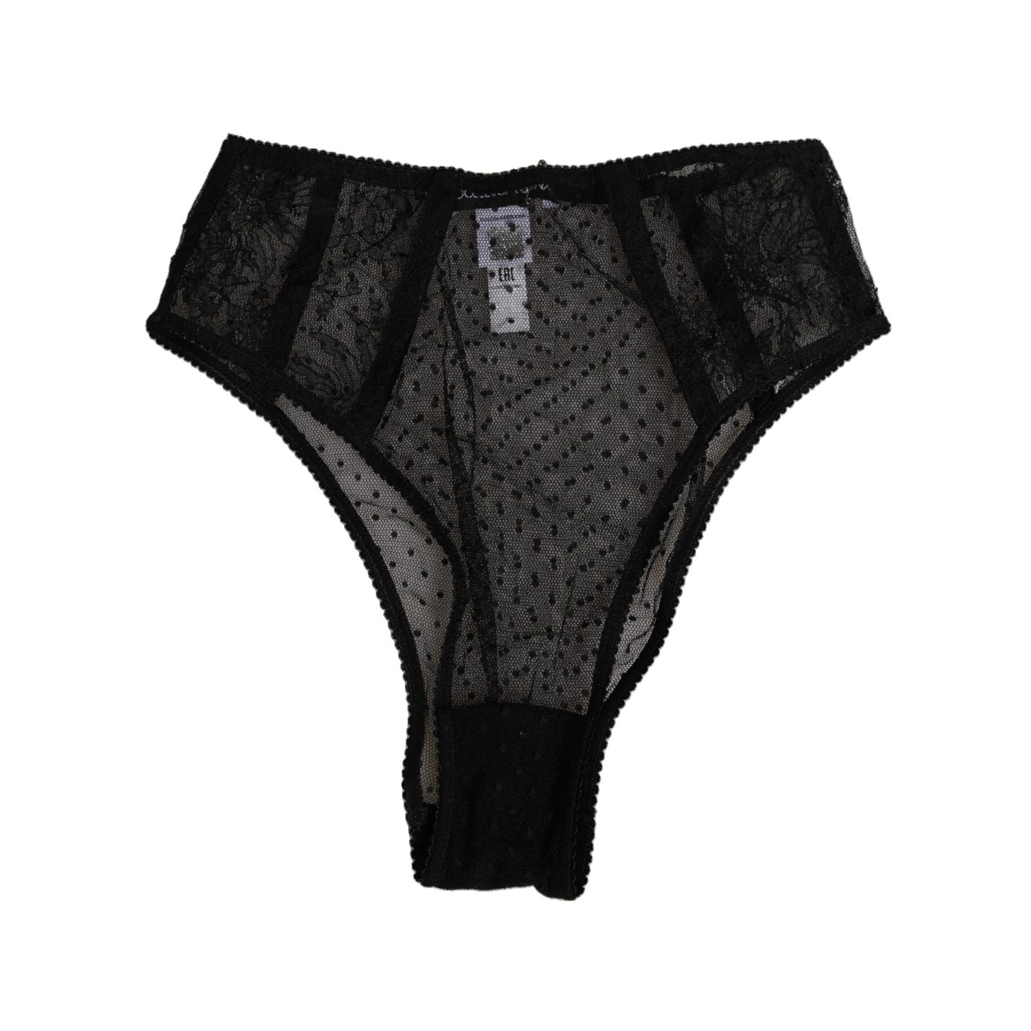 Dolce & Gabbana Black Lace Polka Dot Mesh High Waist Underwear