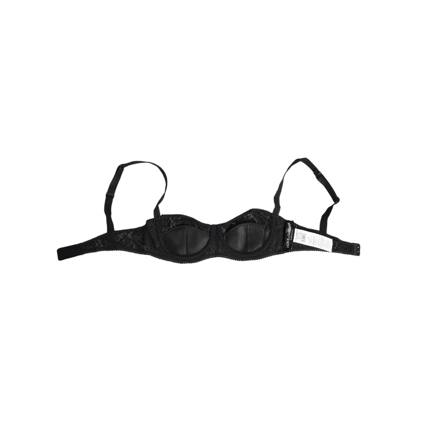 Dolce & Gabbana Black Lace Underwire Bra Lingerie Underwear with intricate detailing and two hook closure; crafted in Italy for comfort and elegance.