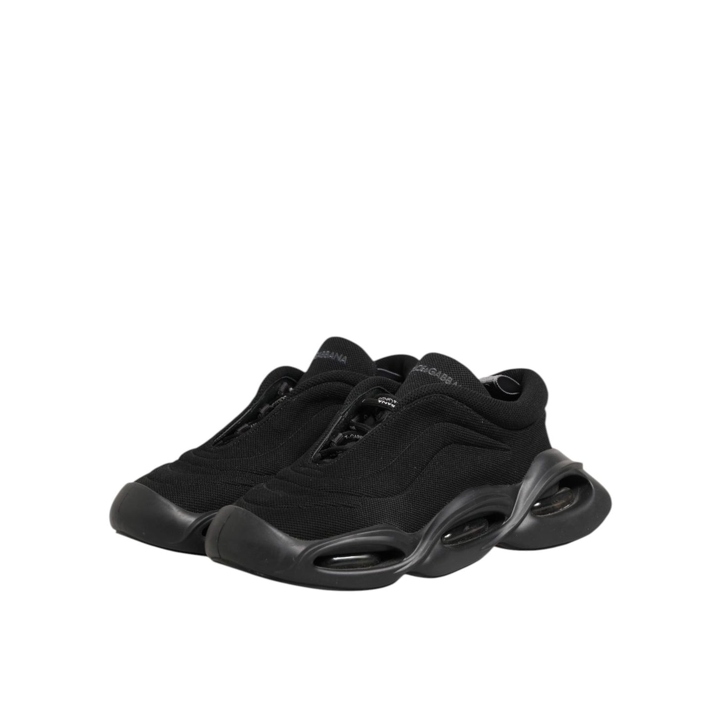 Dolce & Gabbana Black Lace Up Wave Low Top Men Sneaker Shoes with sleek design and flexible sole.