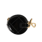Dolce & Gabbana Black Lamb Leather DG Crystal Logo Round Coin Purse Wallet with gold-tone key ring clasp.