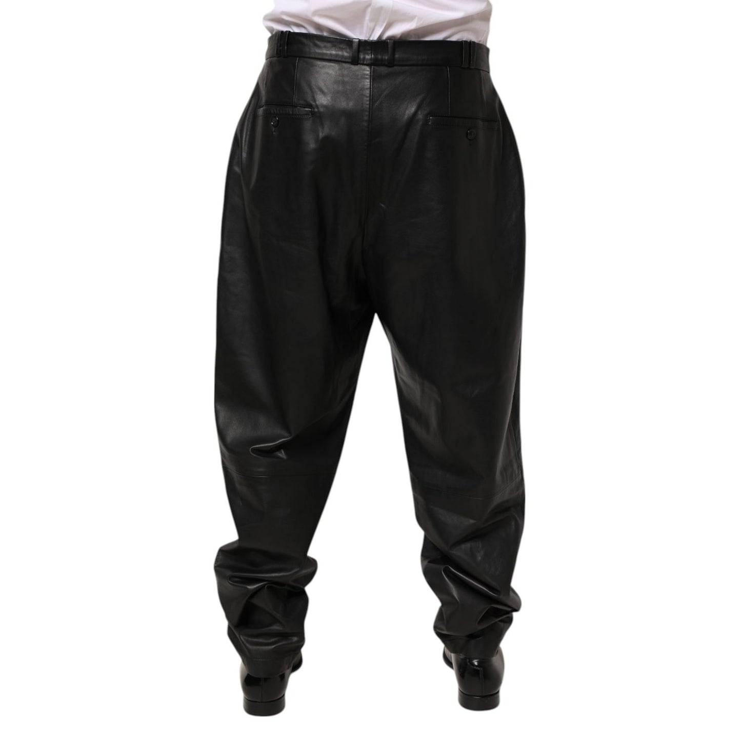 Dolce & Gabbana Black Lamb Leather Trousers Men Pants featuring Italian craftsmanship, sleek silhouette, and subtle logo detailing.