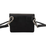 Dolce & Gabbana Black Leather Bifold Shoulder Sling Women Wallet with silver metal detailing and detachable strap, back view.