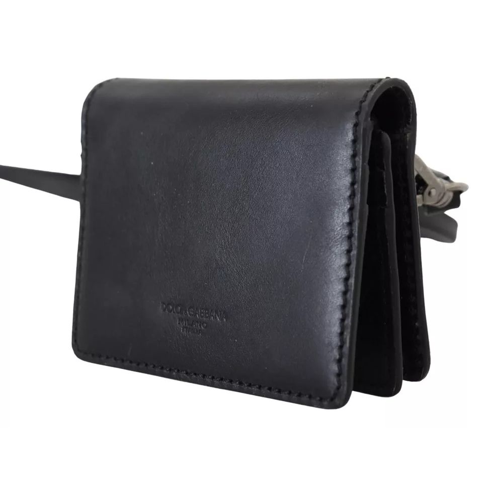 Dolce & Gabbana Black Leather Bifold Shoulder Sling Women Wallet with flap and snap button.