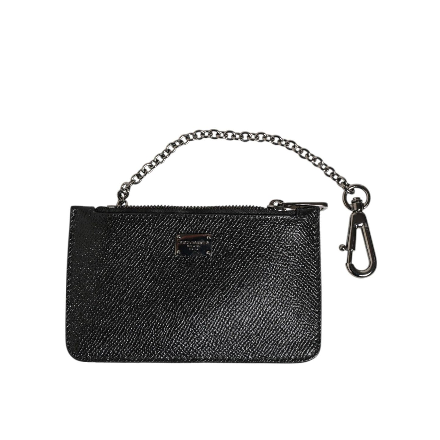 Dolce & Gabbana Black Leather Chain Link Mens Coin Purse Key Clip Holder Wallet