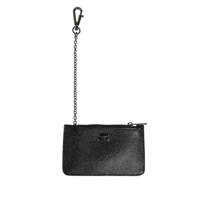 Dolce & Gabbana Black Leather Chain Link Mens Coin Purse Key Clip Holder Wallet