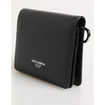Dolce & Gabbana Black Leather DG Logo Bifold Card Holder Men Borse Wallet in premium black leather with sleek design.