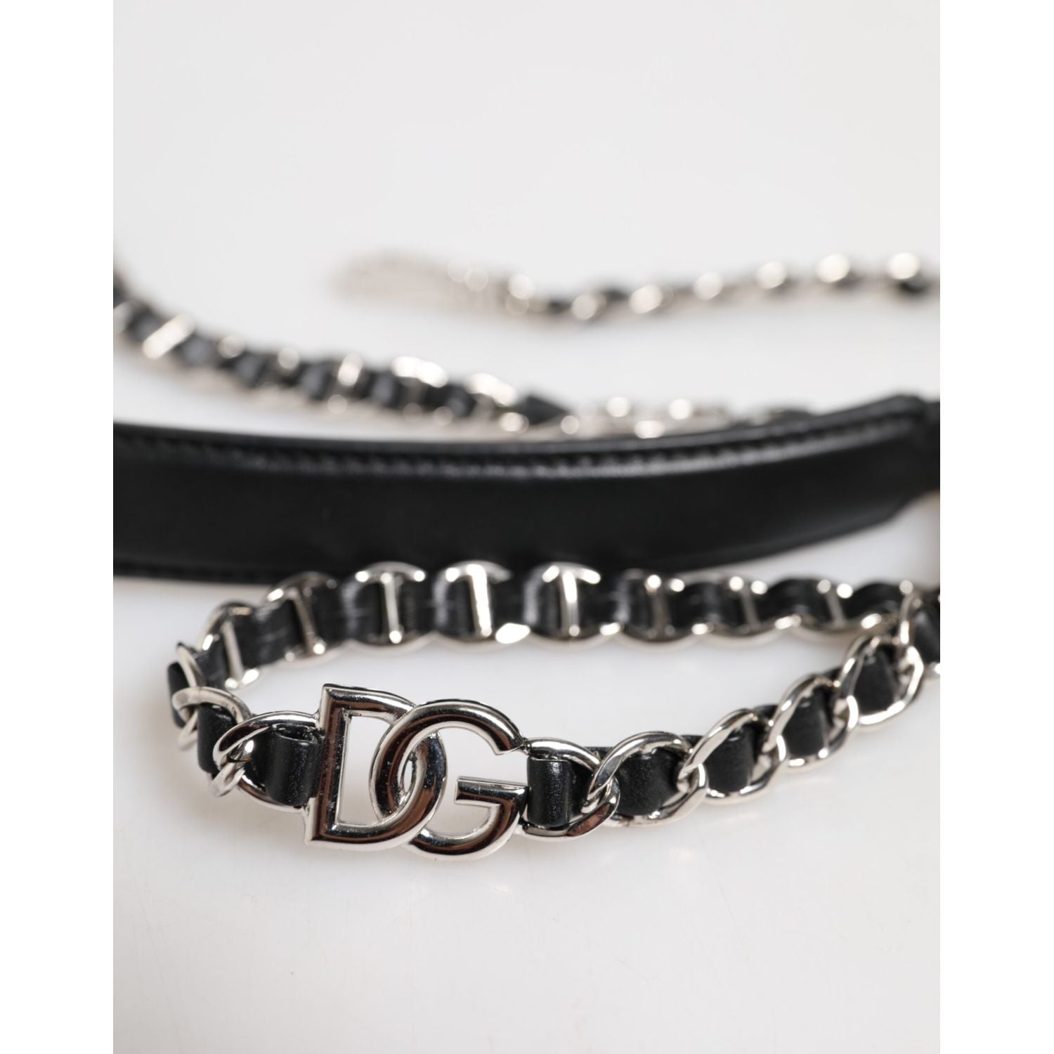 Dolce & Gabbana Black Leather DG Logo Chain Bag Shoulder Strap