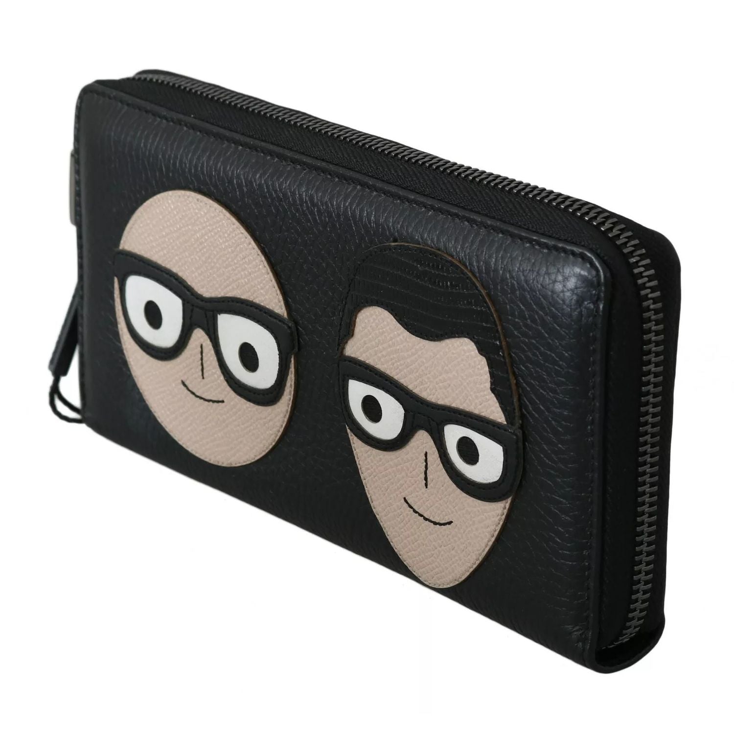 Dolce & Gabbana Black Leather #DGFAMILY Zipper Continental Mens Wallet