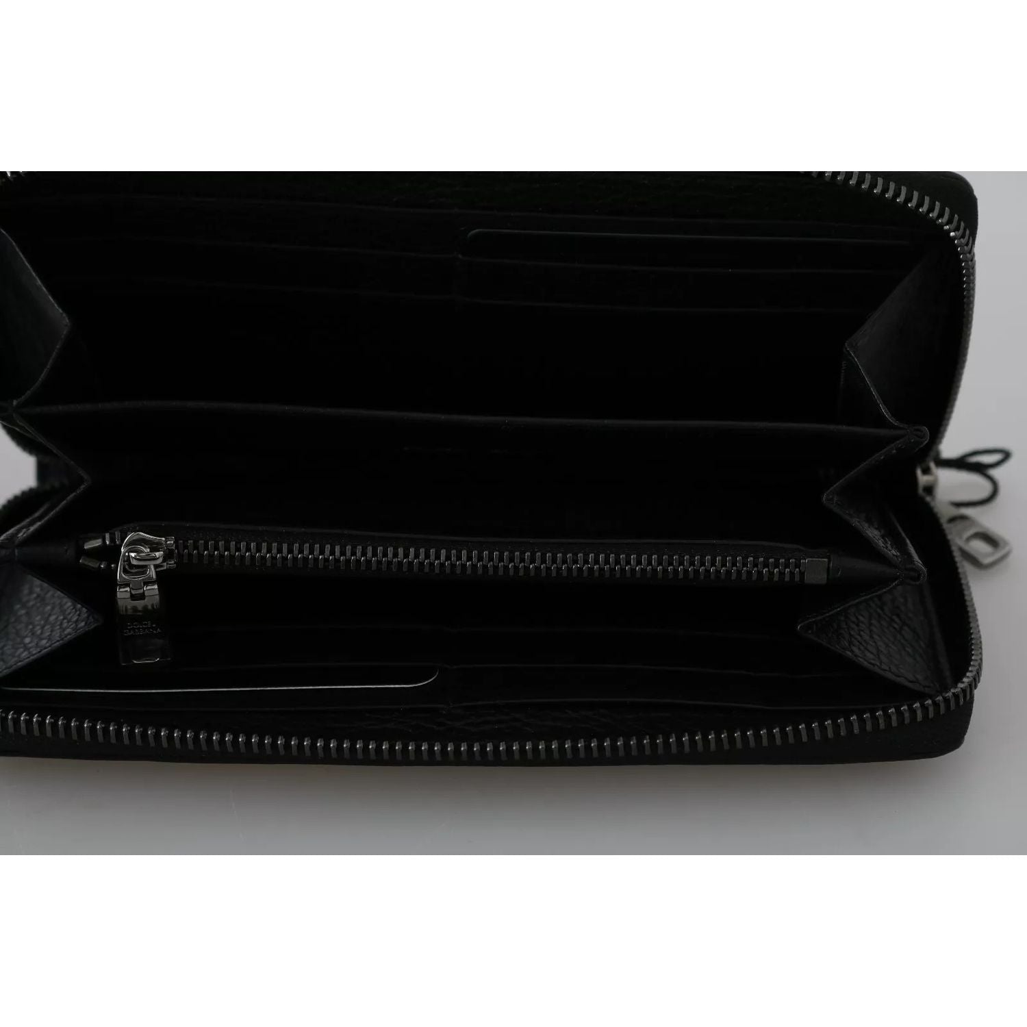 Dolce & Gabbana Black Leather #DGFAMILY Zipper Continental Mens Wallet