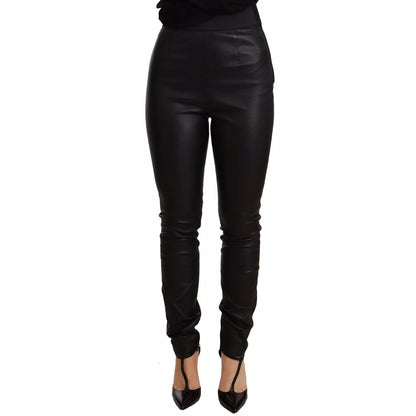 Dolce & Gabbana Black Leather Elastic Waist Trouser Pants