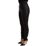 Dolce & Gabbana Black Leather Elastic Waist Trouser Pants, women's slim fit, defect repaired, logo details, made in Italy.
