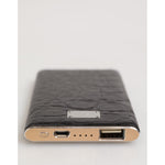 Dolce & Gabbana Black Leather Exotic 3000mAh Power Bank Charger USB with textured design and USB output for stylish charging.
