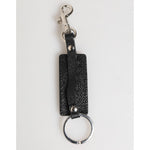 Dolce & Gabbana Black Leather Logo Metal Ring Keychain Holder Keyring with silver detailing, elegant and sophisticated accessory.