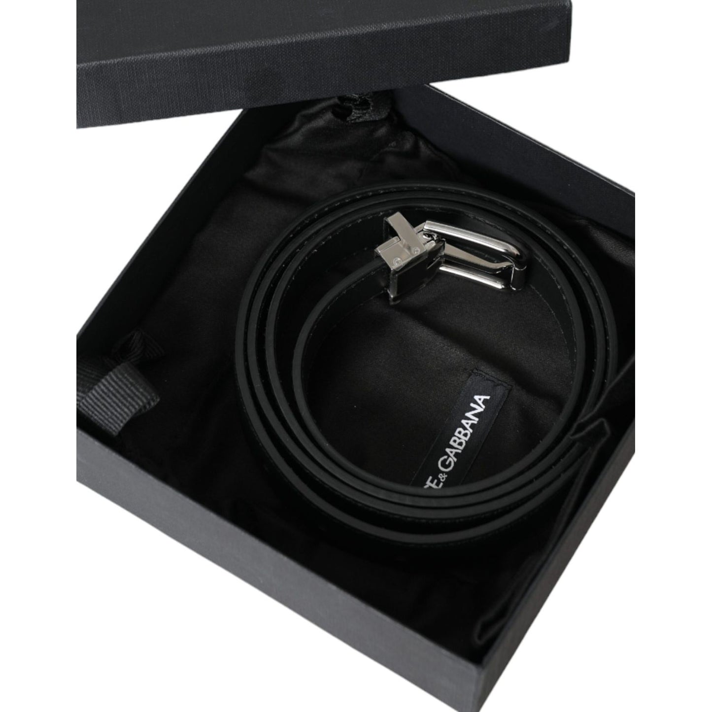 Dolce & Gabbana Black Leather Silver Metal Buckle Men Belt