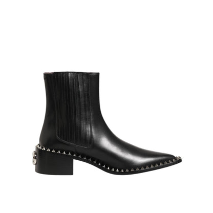 Dolce & Gabbana Black Leather Studded Men Short Boots Shoes