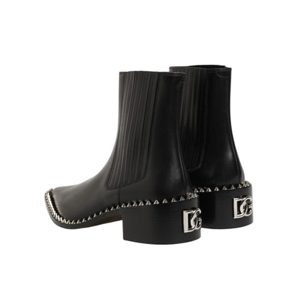 Dolce & Gabbana Black Leather Studded Men Short Boots Shoes