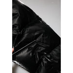 Close-up of Dolce & Gabbana Black Logo Full Zip Hooded Quilted Jacket with sleek quilted texture.