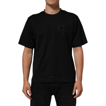Dolce & Gabbana Black Logo Patch Cotton Men Crew Neck T-shirt