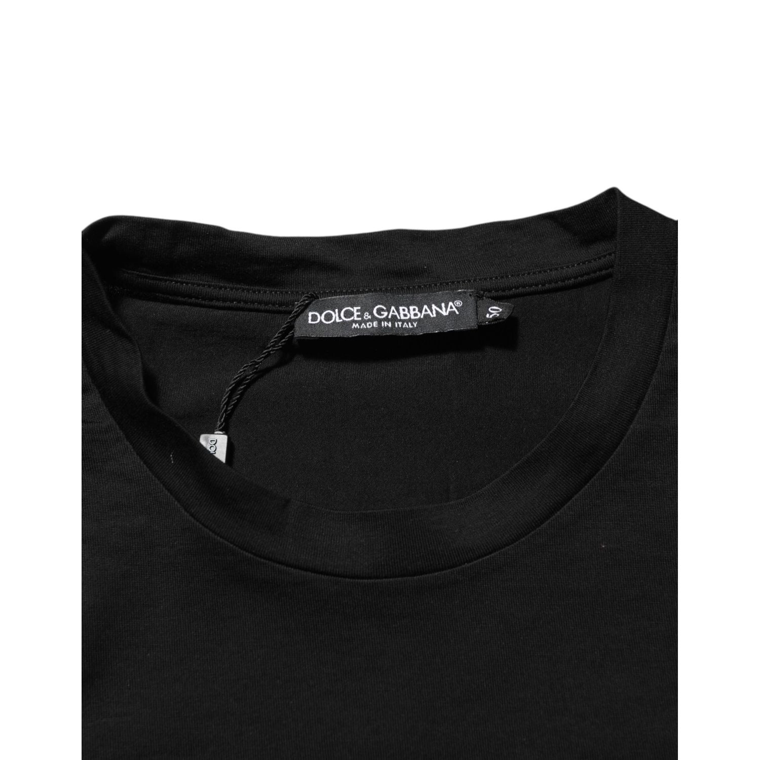 Dolce & Gabbana Black Logo Patch Cotton Men Crew Neck T-shirt