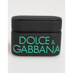 Dolce & Gabbana Black Mint Rubber Logo Embossed Accessory Airpods Case front view