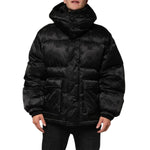 Dolce & Gabbana Black Monogram Logo Puffer Nylon Hooded Jacket with DG design, front zip, and large pockets