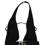 Dolce & Gabbana Black Nylon Deep V-Neck One Piece Swimwear with logo detail, elegant and sophisticated Italian design.