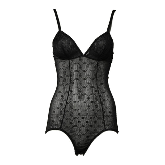 Dolce & Gabbana Black Nylon Stretch Bodysuit Lingerie Underwear with logo details, designed for a smooth, elegant fit.
