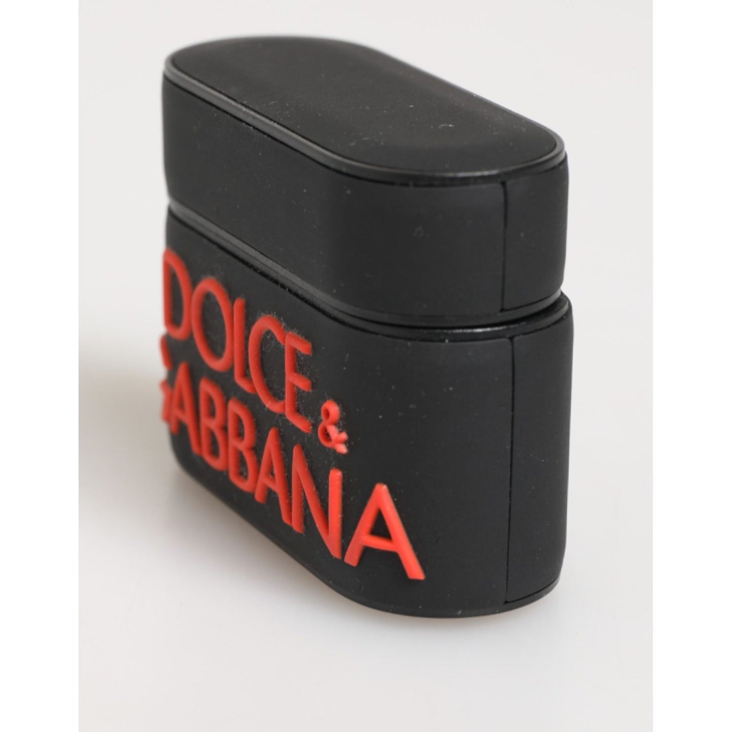 Dolce & Gabbana Black Orange Rubber Logo Embossed Accessory Airpods Case with bold branding.