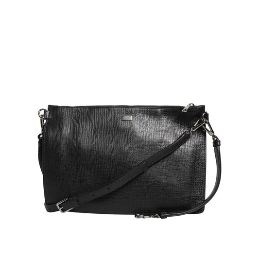 Dolce & Gabbana Black Palmellato Leather Logo Plaque Shoulder Borse Bag with metal hardware, zipper closure, high-quality craftsmanship
