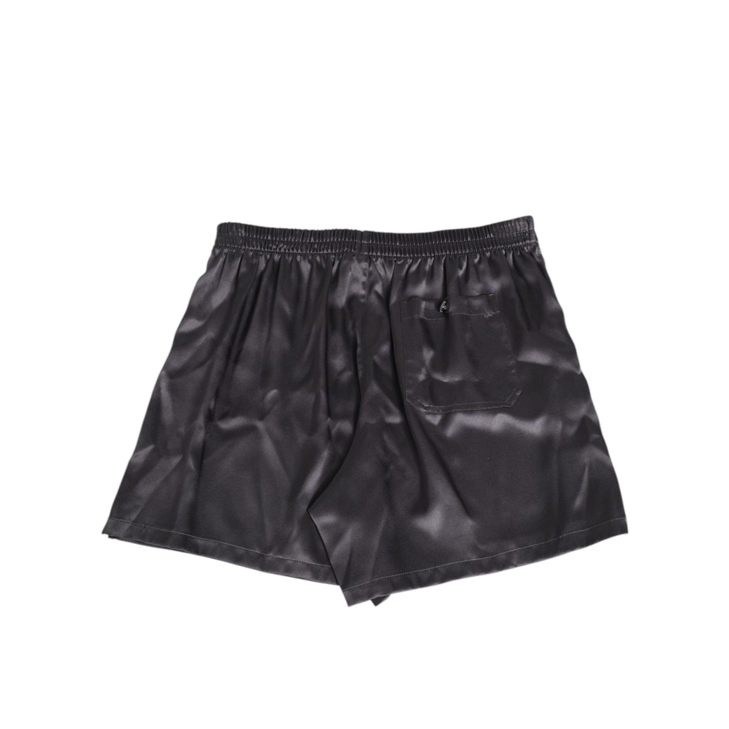 Dolce & Gabbana Black Satin Silk Elastic Men Boxer Short Swimwear with elastic waistband, crafted in luxurious silk satin for comfort and style.
