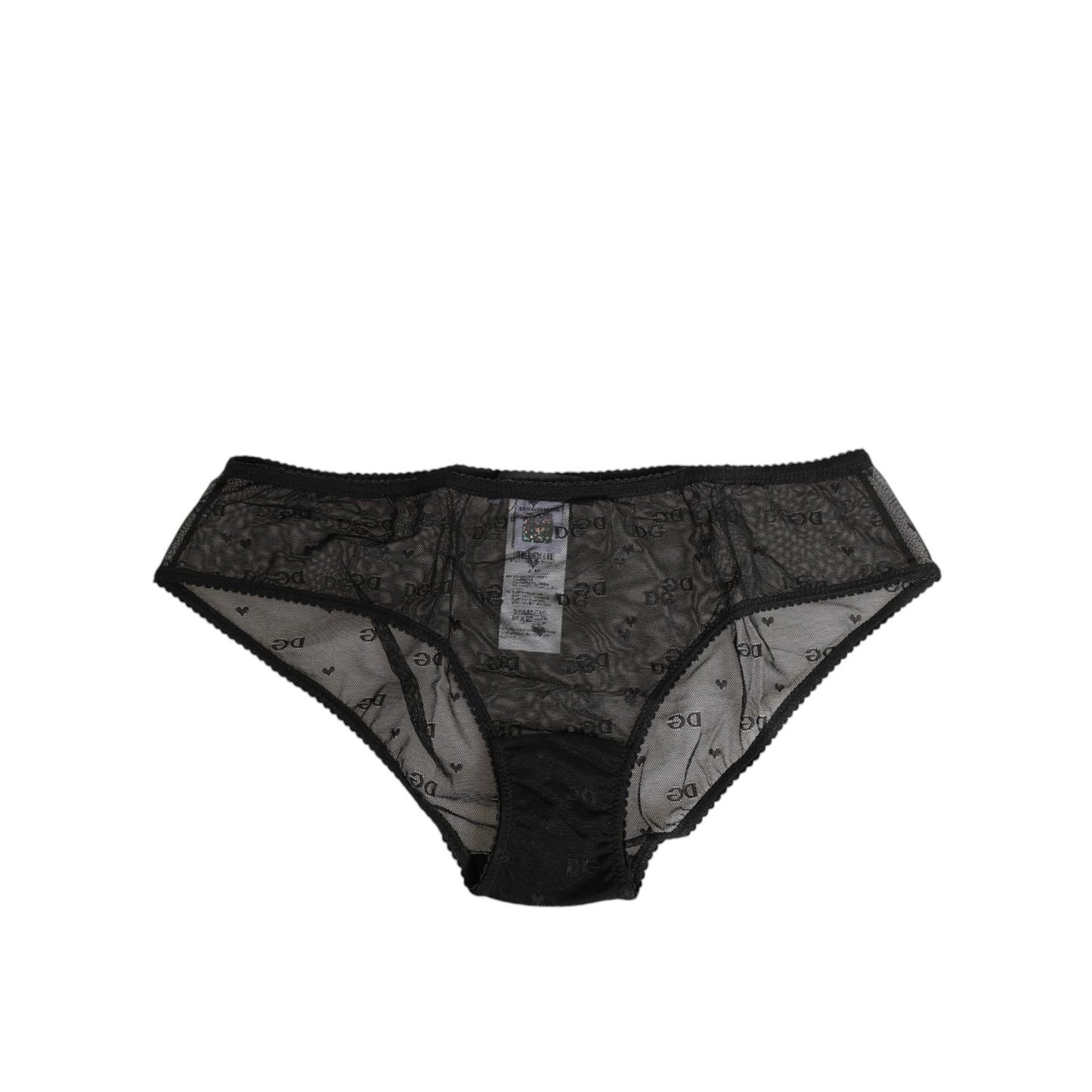 Dolce & Gabbana Black Sheer Mesh Lace Polka Dot Logo Underwear - elegant high-waist briefs with delicate lace and logo pattern.