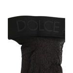 Close-up of Dolce & Gabbana Black Sheer Nylon Logo Band Over-the-Knee Stocking Socks showcasing logo waistband detail.
