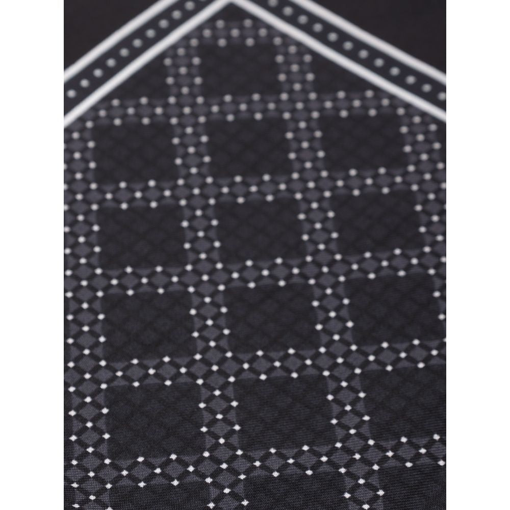 Dolce & Gabbana Black Silk Pocket Square with geometric print design, size 32x32 cm, showcasing exclusive handmade Italian craftsmanship.