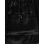 Dolce & Gabbana Black Silk Satin Elastic Men Boxer Short Swimwear with button detail and luxurious Italian craftsmanship.