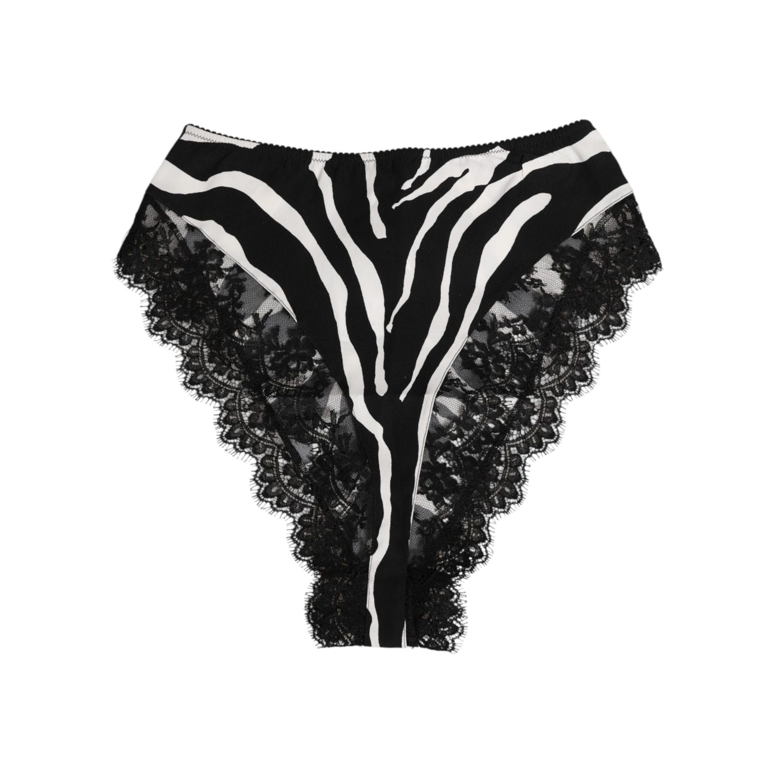 Dolce & Gabbana Black Silk Zebra Print Lace High Waist Underwear