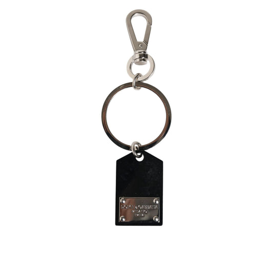 Dolce & Gabbana Black Sint Glass Plaque DG Logo Metal PlateKeychain Keyring with luxury design and sleek metal accents.