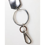 Dolce & Gabbana Black Sint Glass Plaque DG Logo Metal PlateKeychain Keyring featuring sleek design and high-quality metal accents.