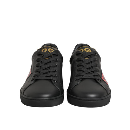 Dolce & Gabbana Black Street Life Low Top Men Sneakers Shoes, lace-up design, streetwear-inspired, cushioned sole, sleek black color.