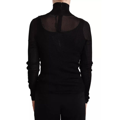 Dolce & Gabbana Black Turtleneck Form Fitting Pullover Sweater