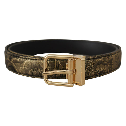 Dolce & Gabbana Black Two-toned Leather Gold Engraved Buckle Belt with adjustable closure and engraved logo detail.