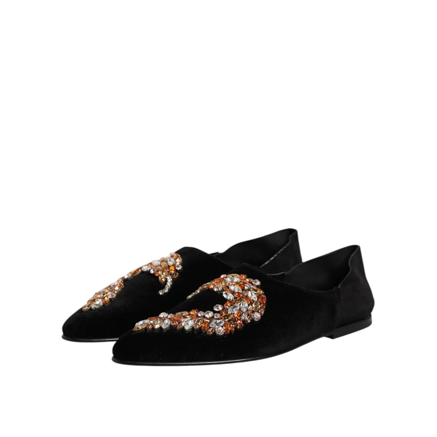 Dolce & Gabbana Black Velvet Embellished Loafer Slip On Shoes