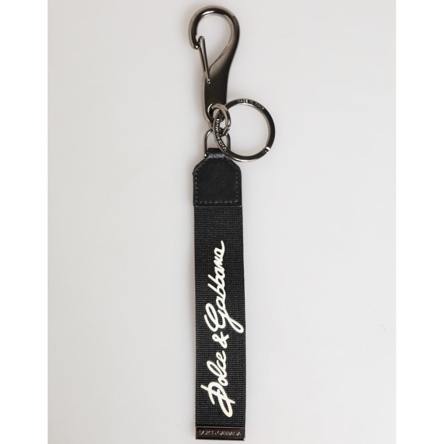 Dolce & Gabbana Black White Polyester DG Logo Silver Men Keychain Keyring