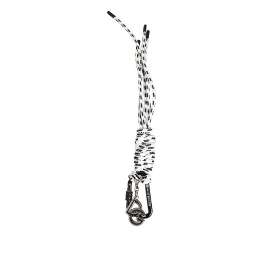 Dolce & Gabbana Black White Polyester Tape String DG Logo Keychain Keyring with metal hardware and multicolor design.